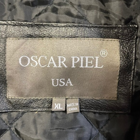 Oscar Piel Vintage Black Leather Bomber Motorcycle Jacket Quilted Liner Mens XL - Picture 4 of 7